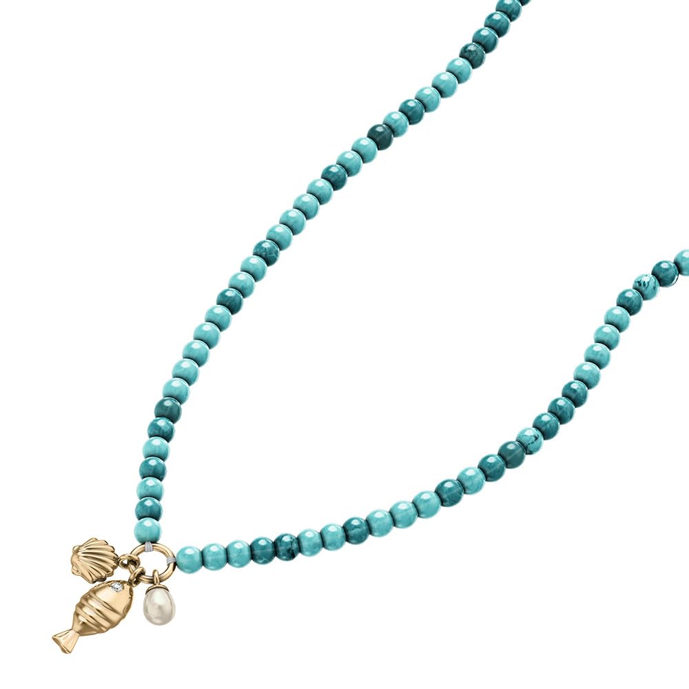 Collar Sutton By The Sea de Fossil para mujer con conchas de cuentas acrílicas en tono azul turquesa, JA7318710