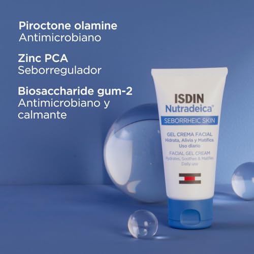 ISDIN Nutradeica - Gel-crema facial indicado para el tratamiento del exceso de sebo, descamación, picor y eritema de la piel seborreica facial, 50 ml