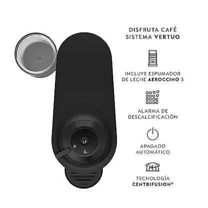 Nespresso Cafetera Vertuo Pop Negra con Espumador + 12 Cápsulas | Incluye 12 Cápsulas de regalo y Espumador de leche