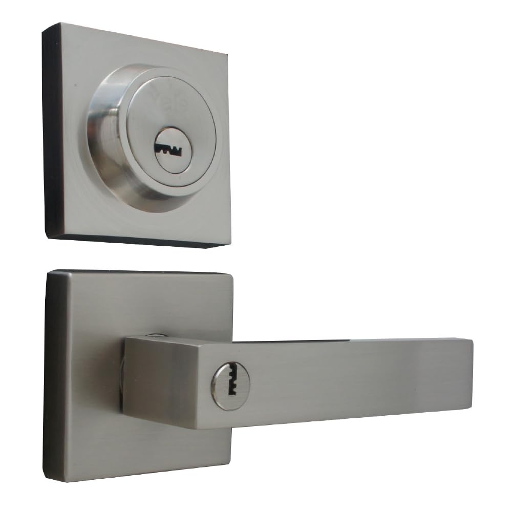 Yale MX89822 Combo Cerradura y Manija Castelli, Alta Seguridad - Niquel Satin - Llave - Mariposa