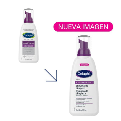 Cetaphil Pro AC Dermacontrol Espuma Facial Piel Tendencia al Acné 236ml | Con gluconato de zinc, limpia impurezas y exceso de grasa sin resecar; ayuda a equilibrar sebo, brillo y pH con efecto mate.