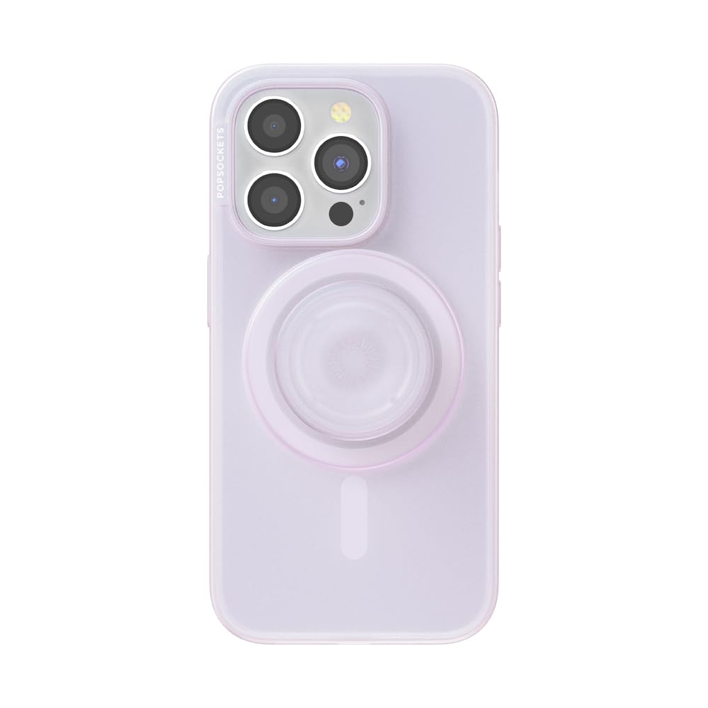 PopSockets - Funda para iPhone 15 Pro con Agarre Redondo para teléfono Compatible con MagSafe, Funda para teléfono iPhone 15 Pro, Compatible con Carga inalámbrica, Color Blanco opalescente