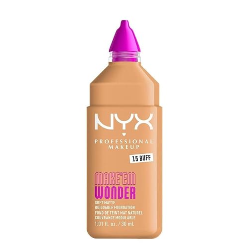 Nyx Professional Makeup, Make 'Em Wonder, Base de Maquillaje para Rostro, Acabado Mate y Resistente al Agua con Fórmula Vegana, Tono Buff (Medio Intenso), 30 ml