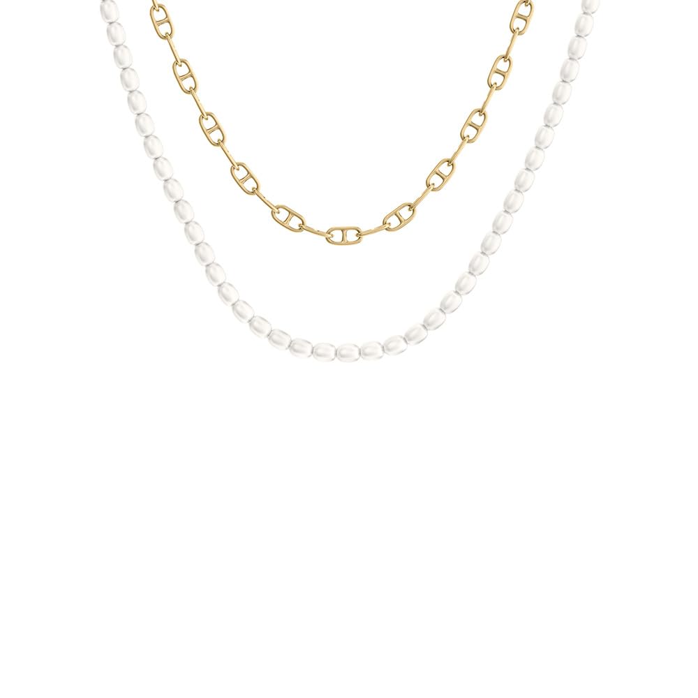 Collar multihebra Heritage D-Link de Fossil para mujer de latón en tono dorado con perlas, JA7321710