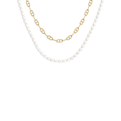 Collar multihebra Heritage D-Link de Fossil para mujer de latón en tono dorado con perlas, JA7321710