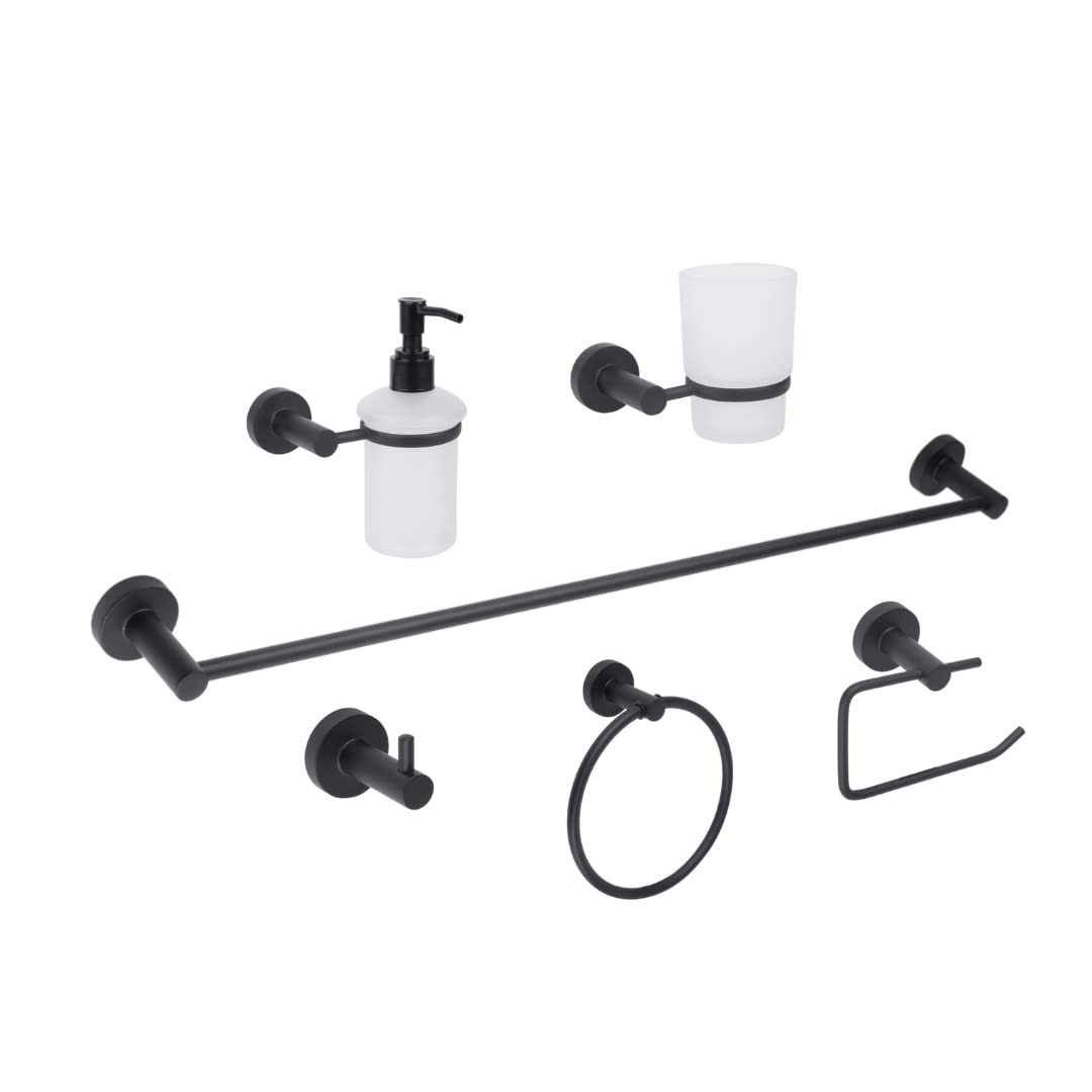 DICA 3200.2 Juego Completo de Accesorios de 6 Piezas para baño, Acabado Negro Mate