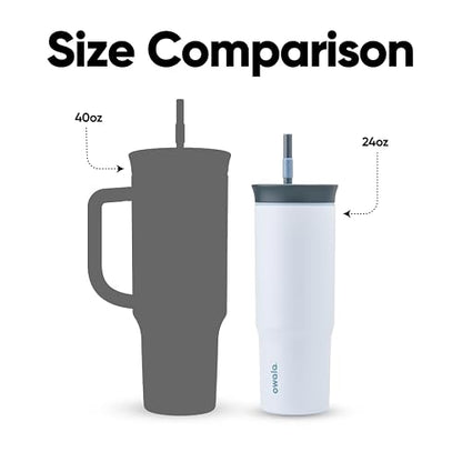Owala Vaso de viaje de acero inoxidable de triple capa aislada con tapa resistente a derrames, popote y asa, libre de BPA, 40 oz, Gris/Azul (El Gran Azul)