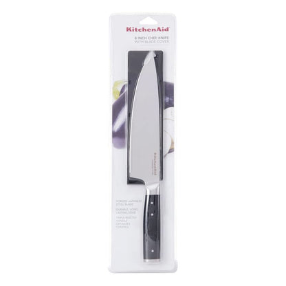 KitchenAid Gourmet - Cuchillo de chef forjado de triple remache con cubierta de hoja de ajuste personalizado, cuchillo de cocina afilado, hoja de acero inoxidable japonés de alto carbono, color negro