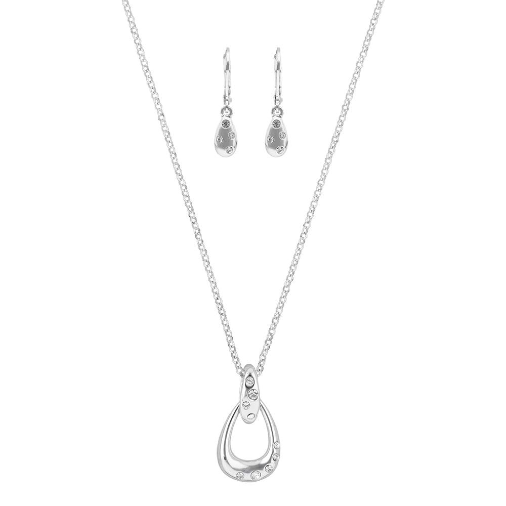 Anne Klein Collar Y Aretes Box Set Plateado Circular | Mediano, collar y 2 aretes, plateado, circular