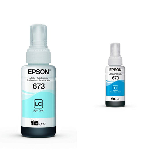 Epson Cartucho de Tinta Color Cyan Light para XP-702, T673520, Talla Unica, Cian + C13T673220 Cartucho de Tinta Color Cyan para L800, L1800, T673220, Talla Unica, Cian