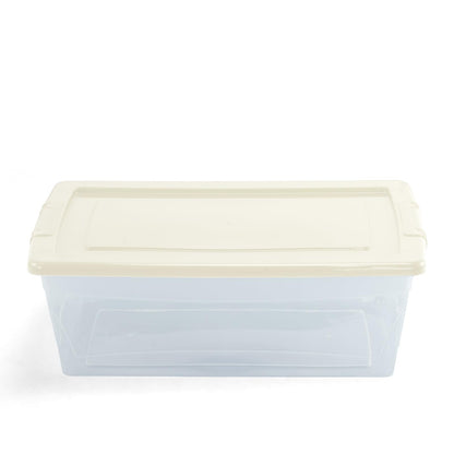 Guateplast Contenedores de Almacenamiento de Plástico 6Qt | Juego de 6 contenedores, 6 litros, color marfil, con tapa, apilables