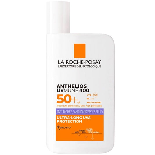 La Roche-Posay Anthelios UVMUNE 400 Fluido Antimanchas SPF50+ Protector solar. Apto para todo tipo de pieles y fototipos. Protege y corrige desde el tono desigual hasta las manchas oscuras.