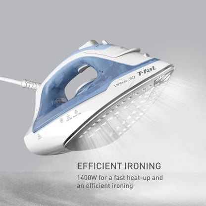 T-fal Plancha de Vapor | Virtuo 30 con Auto Apagado, Suela de Cerámica XL, Blanca/Azul FV2C61U0