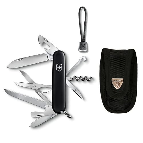 Victorinox Navaja Huntsman Negro, Con Funda Y Cordón
