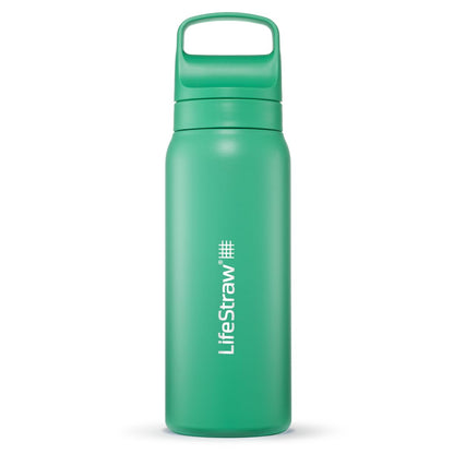 LifeStraw Go Series - Botella de filtro de agua de acero inoxidable aislada para viajes y uso diario, elimina bacterias, parásitos y microplásticos, mejora el sabor, 24 onzas verde cactus - Verde cactus - 24 Ounces