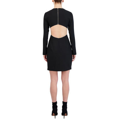 BCBGMAXAZRIA Vestido Corto Ajustado de cóctel de Manga Larga con Cuello Redondo y Diamantes de imitación recortados en la Espalda Vestido Mujer