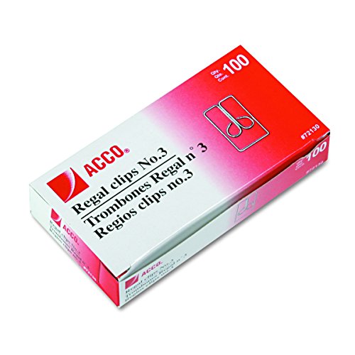ACCO #3 Clips de búho Regal, alambre de acero, 1 pulgada de longitud, plata, 100 clips por caja (A7072130)