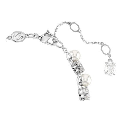 Swarovski Pulsera Tennis Matrix, Perla de cristal, Talla redonda, Blanca, Baño de rodio