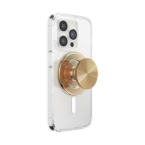 PopSockets - Empuñadura para teléfono MagSafe con Soporte, Soporte magnético, Parte Superior Intercambiable, sujeción Segura para iPhone MagSafe, teléfono y Tablet, Soporte Radial de Aluminio Dorado