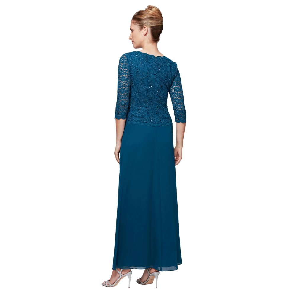Alex Evenings Vestido Largo Corto para Mujer con Encaje e ilusión Mangas 3/4