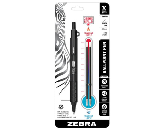 Zebra Pen Bolígrafo Tactico Retractil X-701 0.7mm Tinta Negra Blister 2 Repuestos