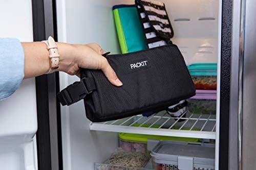 PackIt Caja de aperitivos congelable, color negro | Bolsas de hielo integradas, tecnología EcoFreeze+, mini refrigerador, aperitivos de oficina, almuerzos pequeños