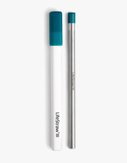LifeStraw Sip - Paquete de 3 unidades, filtro de agua reutilizable de acero inoxidable con 3 fundas de transporte, elimina microplásticos, bacterias y parásitos para viajes y uso diario - Laguna Teal - 1 paquete