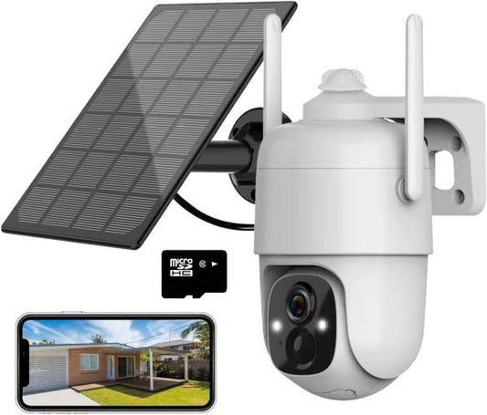 Cámara de Seguridad Solar inalámbrica para Exteriores – Cámara Solar de 2 MP– 1080P Cámara de Seguridad WiFi 2.4G –PIR visión Nocturna a Todo Color 2 vías Audio, 64GB SD Card