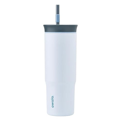 Owala Vaso de viaje de acero inoxidable de triple capa aislada con tapa resistente a derrames, popote y asa, libre de BPA, 40 oz, Gris/Azul (El Gran Azul)