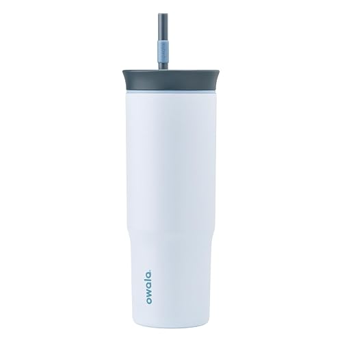 Owala Vaso de viaje de acero inoxidable de triple capa aislada con tapa resistente a derrames, popote y asa, libre de BPA, 40 oz, Gris/Azul (El Gran Azul)