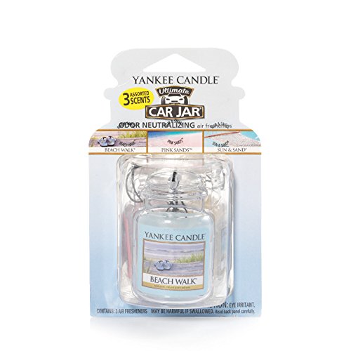 Yankee Candle - Juego de 3 ambientadores Colgantes para Automóvil, neutraliza los olores hasta 30 días. Incluye: Arena Rosa y Sol y Arena (Paquete de 3)