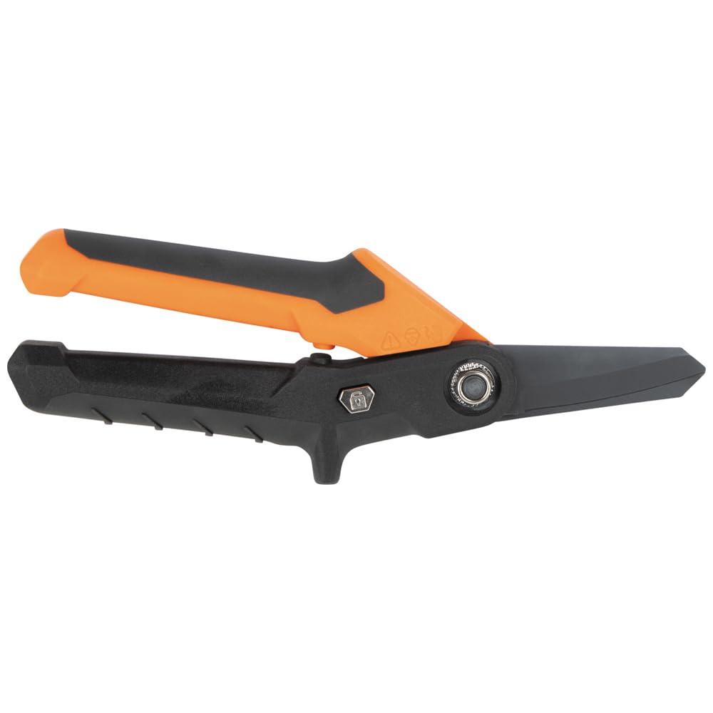 Klein Tools T2107 Tijeras de utilidad revestidas de titanio, compactas, tijeras de acero inoxidable, cuchillas dentadas, corta materiales resistentes, 7 pulgadas