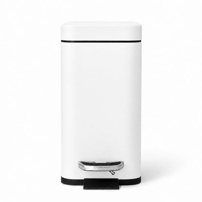 Home Zone Living - cubeta de basura pequeño de 1.3 galones con tapa y pedal, papelera de acero inoxidable con diseño delgado para el hogar y la oficina, blanco mate, 5 litros