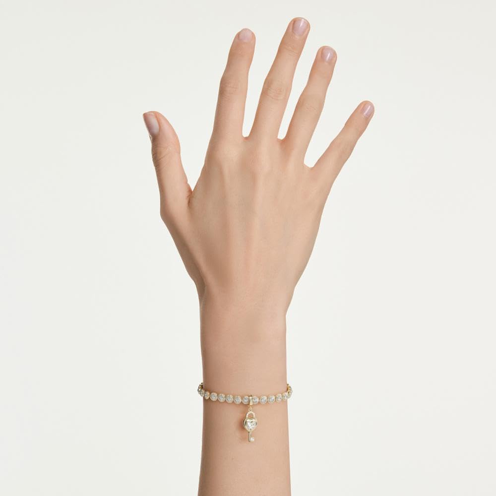 Charm Idyllia, Tallas mixtas, Corazón con llave, Blanco, Acabado en oro de 18 quilates