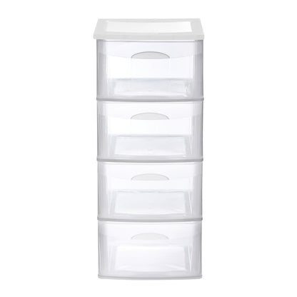 Italhome Cajonera FOX 4 de Plástico 4 Cajones Transparentes, Organizador Multiusos para Hogar y Oficina, Mueble Ligero Resistente, Desarmable Fácil Limpieza, Color Blanco