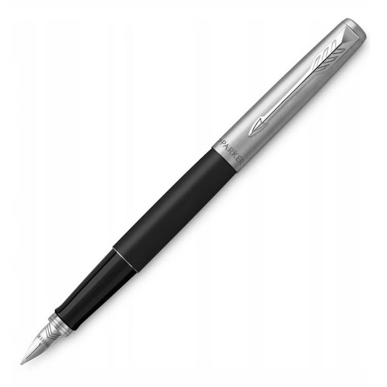 Parker - Pluma estilográfica Jotter con caja de regalo, mango de metal negro, Spring Strength M, tinta azul