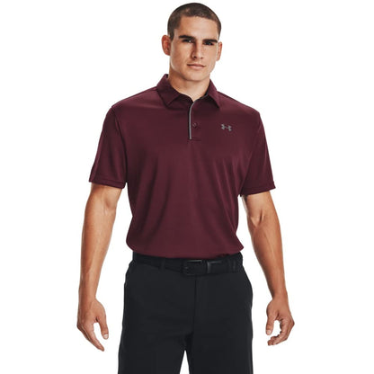 Under Armour Polo de Golf UA Tech para Hombre - CH Alto - Rojo (Maroon - Graphite - 609)