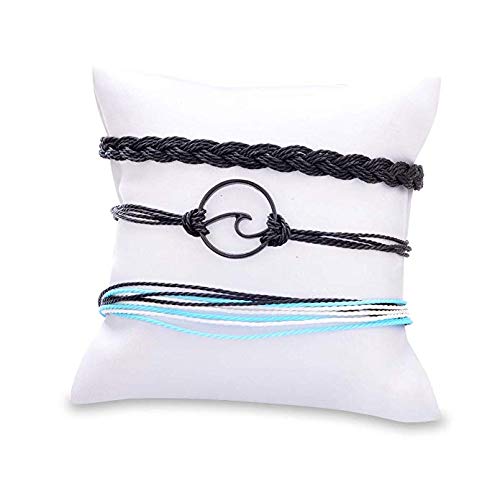 Axgo - Pulsera de la Amistad Ajustable para Mujer, diseño de Olas de surfistas de Verano, Color Negro