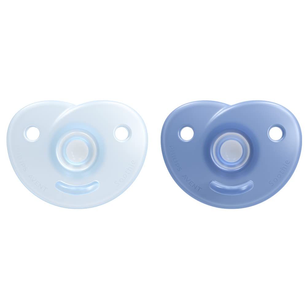 Philips Avent Chupón Soothie Heart Ortodóntico Azul | Mayor confort para su carita | Silicona grado médico | Forma corazón que evita tocar la nariz | 0-6 m | 2 pz | SCF099/21