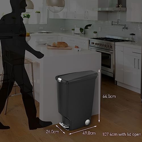 simplehuman, bote de basura estrecho con pedal, plástico blanco, 40 L