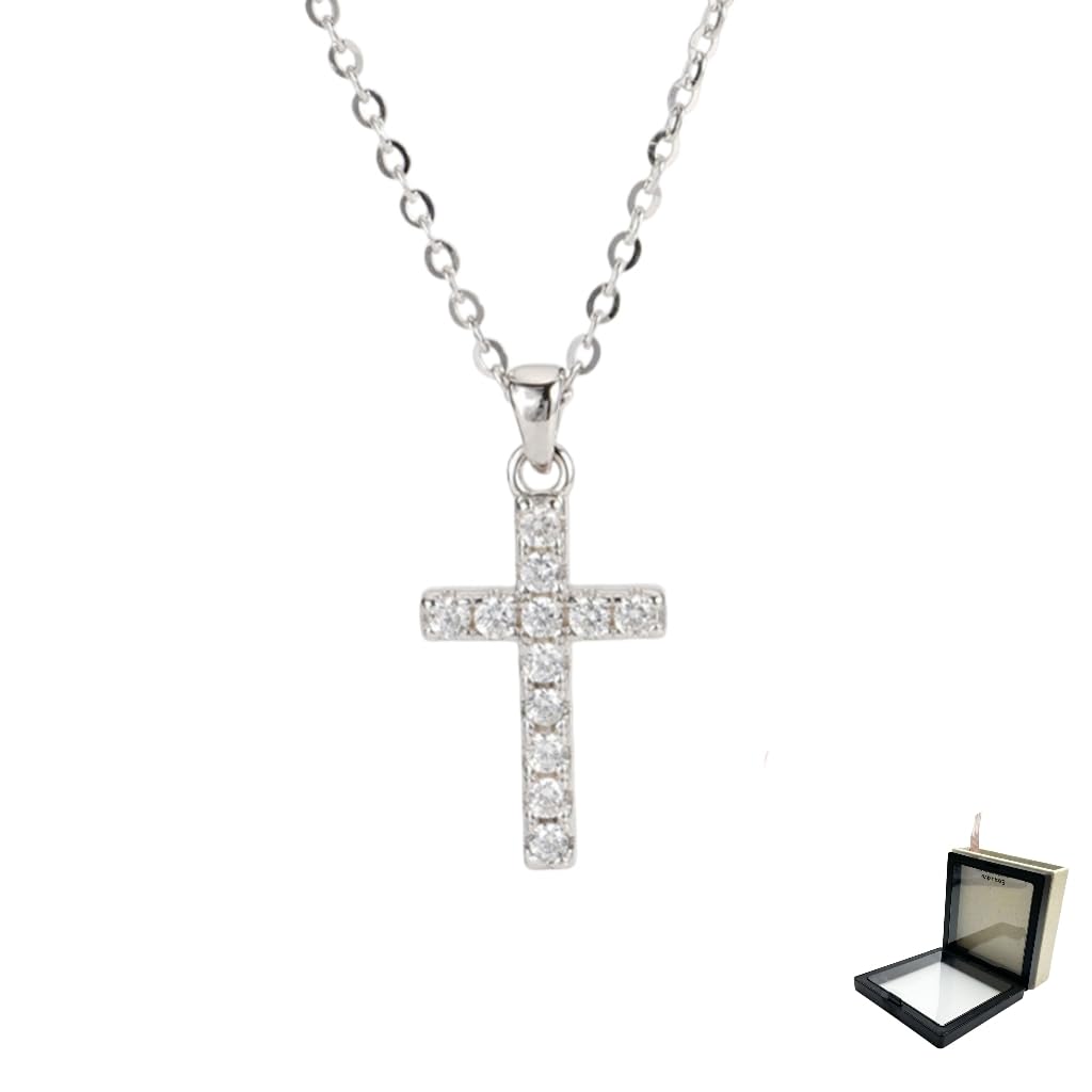 XYPHIELLE Collar de Cruz con Cristales para Mujer, Dije de Plata 925 Brillante, Joyería de Fe y Moda, Regalo para Bautizo, Primera Comunión o Aniversario