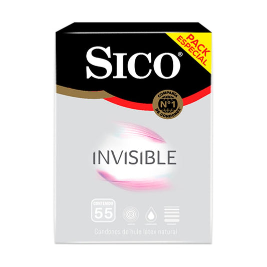 Sico® Invisible, Condones Extra Delgados, caja de 55 pzas