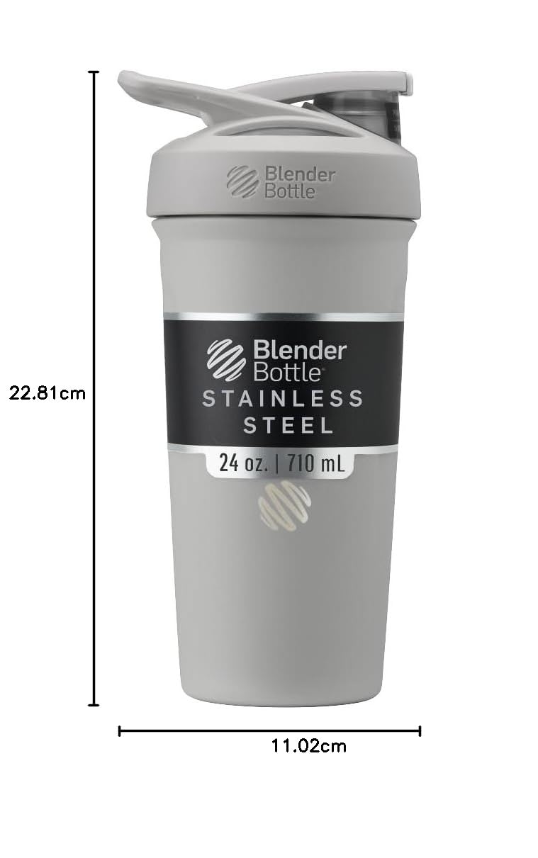 BlenderBottle - Botella agitadora deportiva de acero inoxidable aislada con batidor de alambre, 24 onzas, gris, batidos de proteínas e hidratación para atletas y entusiastas del fitness, fácil mezcla