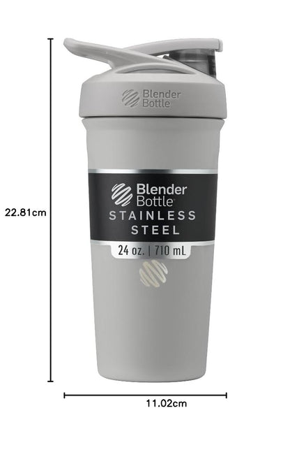 BlenderBottle - Botella agitadora deportiva de acero inoxidable aislada con batidor de alambre, 24 onzas, gris, batidos de proteínas e hidratación para atletas y entusiastas del fitness, fácil mezcla