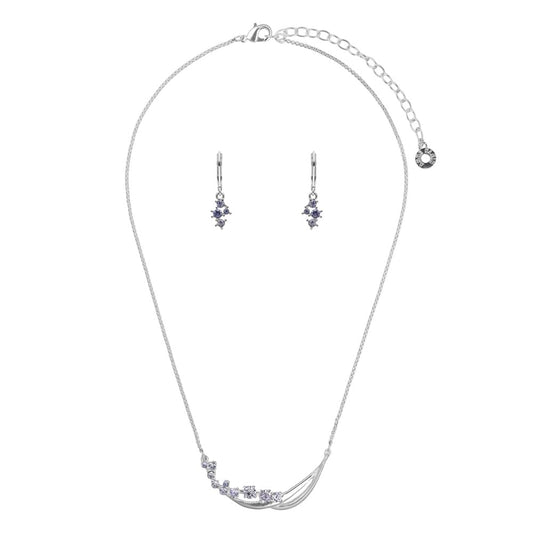Anne Klein Collar y Aretes Asimetrico Plateado | Plata, 1 collar y 2 pares de aretes, cristal, para mujer
