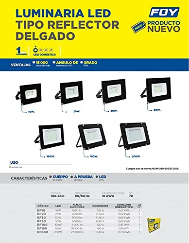 Foy RF20 Reflector de LED delgado 20 W de 2,000 lm