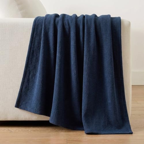 Nautica Baird Navy Cotton Blanket, Full/Queen