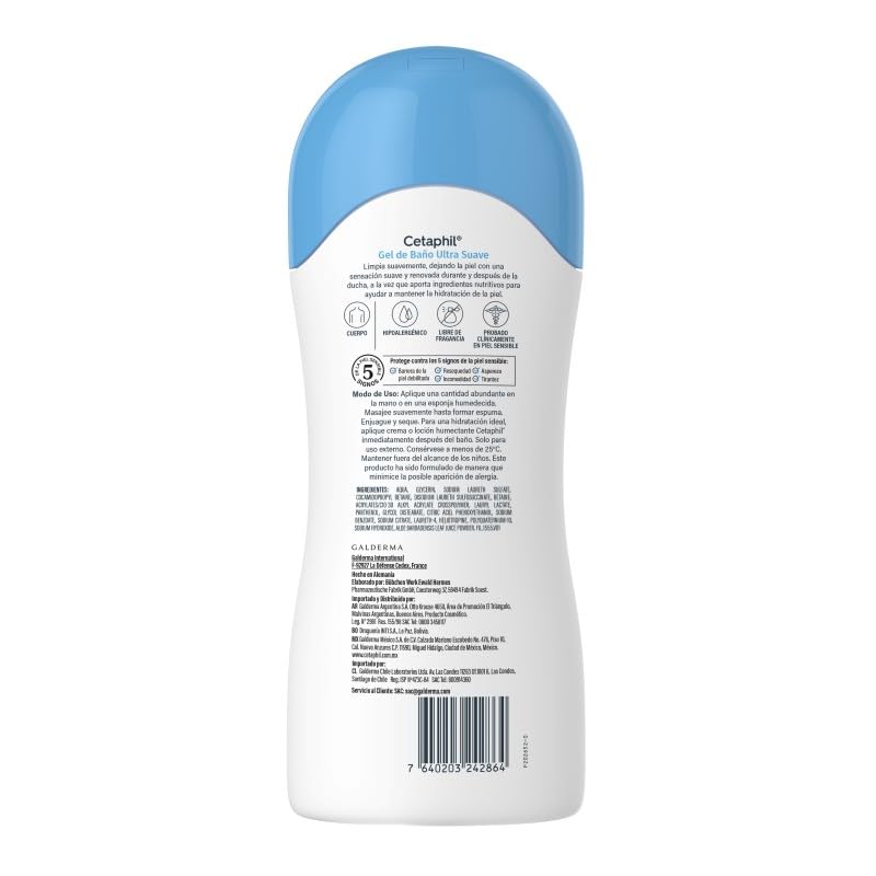 Cetaphil Gel de Baño Corporal Ultra Suave Todo Tipo de Piel Sensible 500 ml | Sin fragancia, limpia sin quitar la humedad natural e hidrata durante 24 horas con aloe vera, glicerina y vitamina B5.