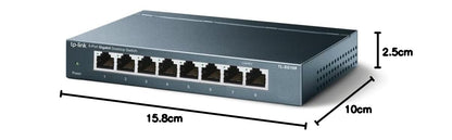 TP-Link Switch de Red Gigabit TL-SG108 - 8 Puertos RJ45 Gigabit - Carcasa Metálica - Plug and Play - QoS e IGMP Snooping - Ahorro de Energía
