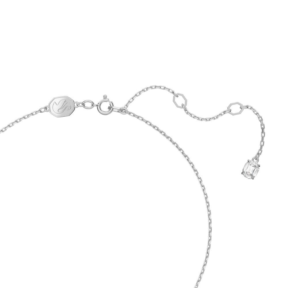 SWAROVSKI - Colgante angélico con vidrio transparente circular y pavé de vidrio transparente en una cadena chapada en rodio
